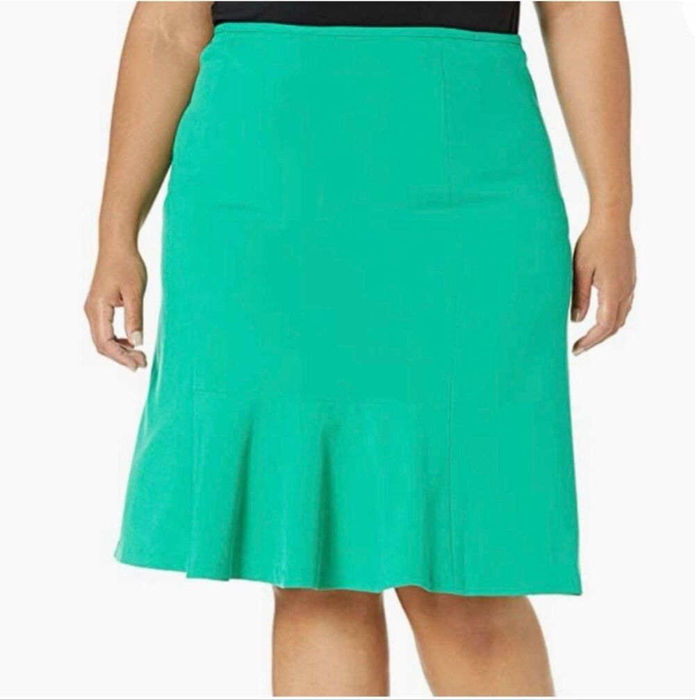 Nine West Women's Emerald Green A-Line Ruffle Hem Fully Lined Skirt Size 14W